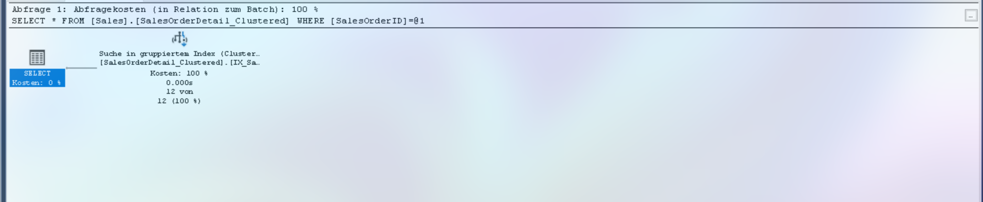Execution Plan: Clustered Index Seek showing direct access with only 3 logical reads