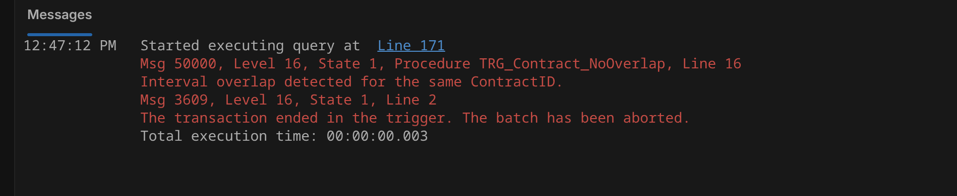 failed query due overlap
