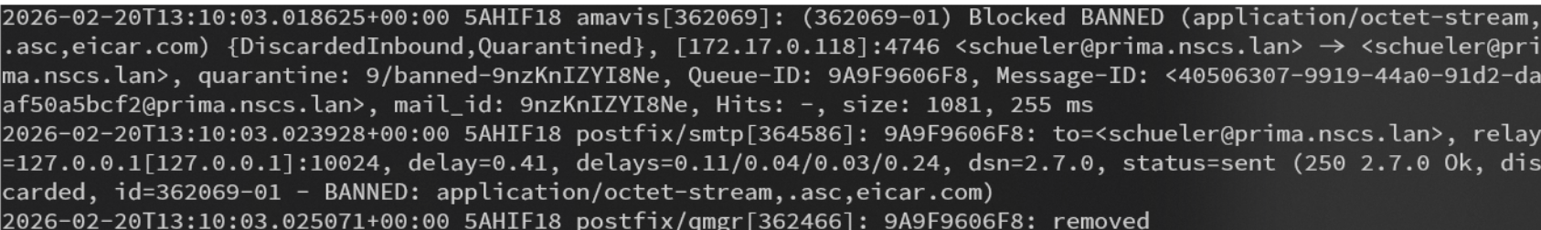 EICAR Virustest - Mail entfernt