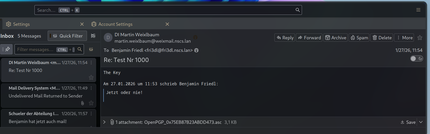 Thunderbird key response